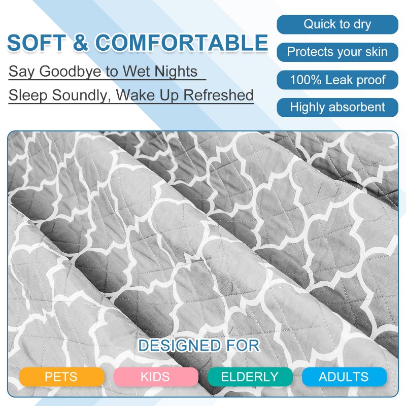 OUTCREATORÂ® Washable Bed Pads 34" x 56" (Pack of 2), Incontinence Mattress Protector, Anti-Slip Waterproof Underpads for Adults Kids Elderly Pets, Absorbency & Reusable Bedwetting Pads (Gray) - Image 5